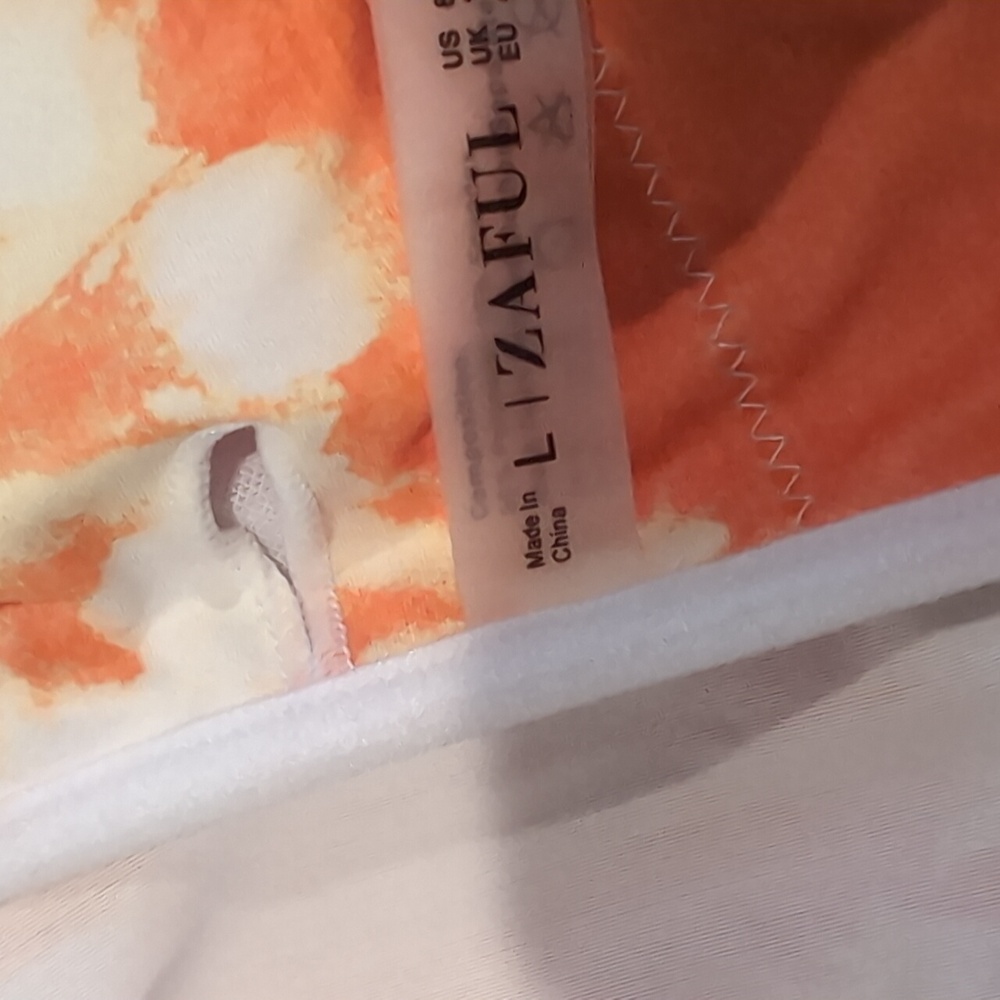Zaful Orange And White Tie Dye Knot Front Bikini With Ruched Bottoms Large - Picture 3 of 6